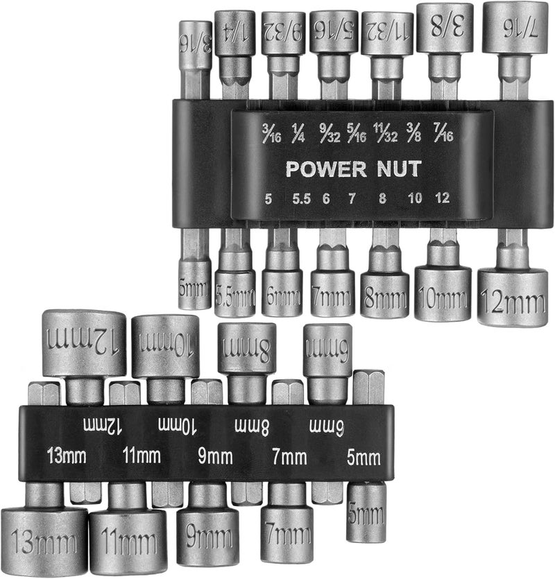 Serplex® 23Pcs Power Nuts Driver Drill Bit Tools Set Metric Socket Wrench Screw Impact Bit Set 1/4'' Nut Driver Hex Metric & SAE Socket Wrench for Power Tools, Electric Drills Screwdrivers Socket - Image 1