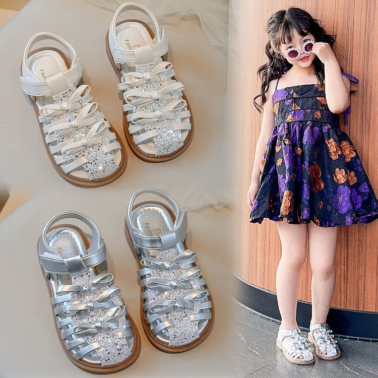 Girls' Sandals 2025 Children'S Hollow Breathable Roman Shoes Baby'S Soft Bottom Crystal Princess Shoes - Image 2