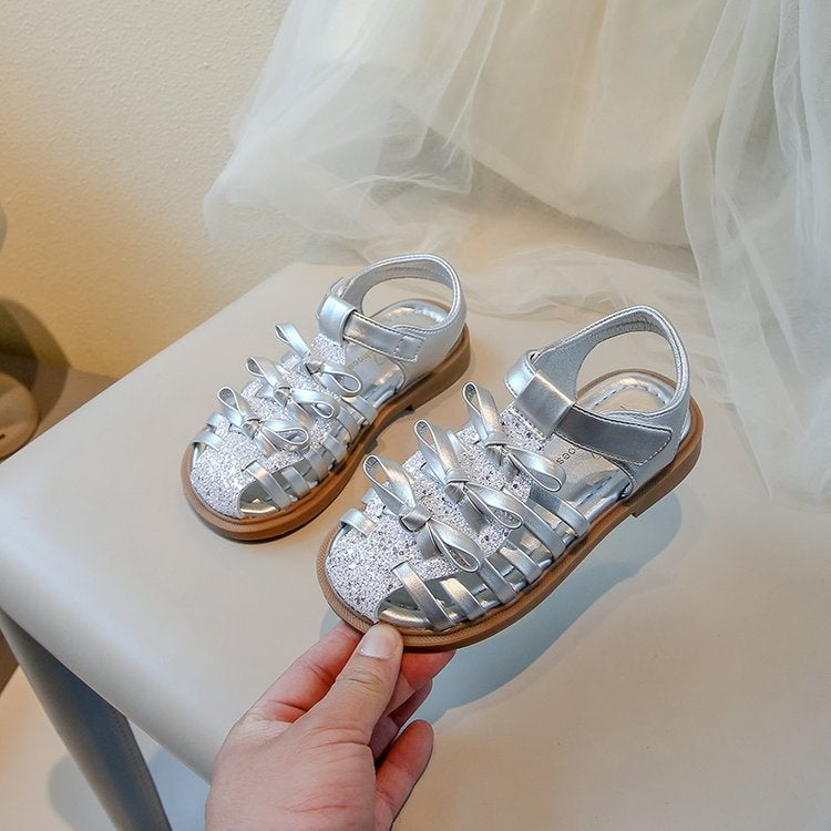 Girls' Sandals 2025 Children'S Hollow Breathable Roman Shoes Baby'S Soft Bottom Crystal Princess Shoes - Image 1