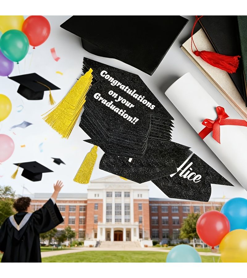 Black And Gold Graduation Cap Message Cards 7 Pack Party Decor - Image 5