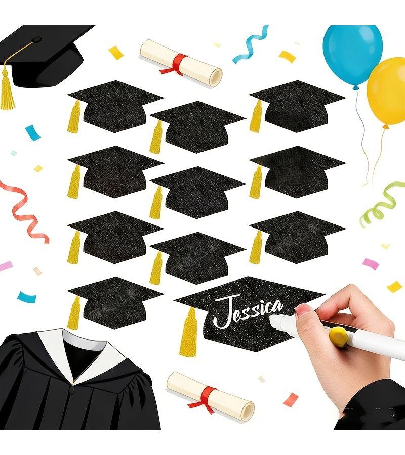 Black And Gold Graduation Cap Message Cards 7 Pack Party Decor - Image 4