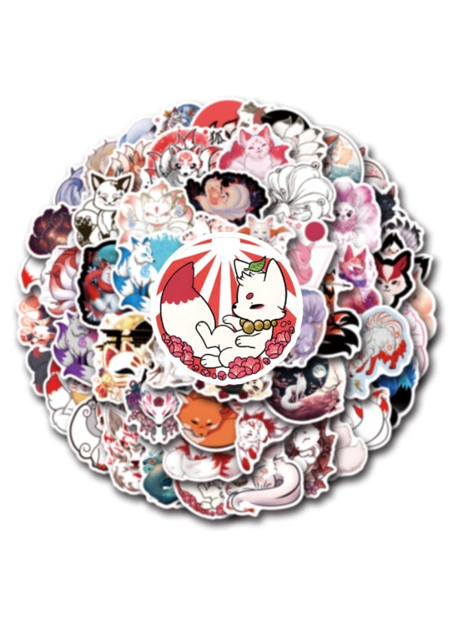 NIBEMINENT 55 Pcs Cartoon Kitsune Deco Kit Waterproof Stickers, High Definition Printing Bright Colors, Suitable for Laptop Skateboard Luggage Water Bottle Guitar DIY - Image 1
