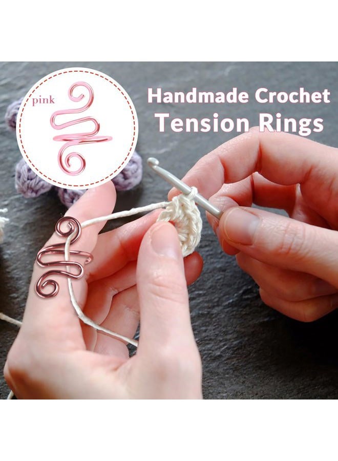 LBU 4Pcs Crochet Ring + 60Pcs Stitch Markers Adjustable Crochet Tension Rings for Finger Handmade Open Yarn Guide Crocheting Rings Knitting Accessories with Box Crochet Gifts for Women Mom Crocheters - Image 2