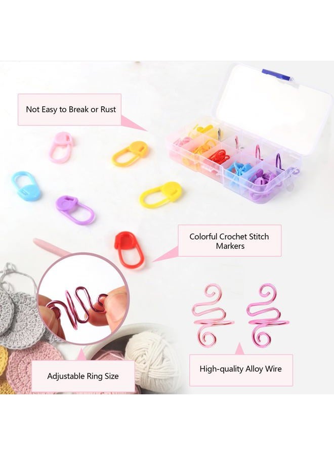 LBU 4Pcs Crochet Ring + 60Pcs Stitch Markers Adjustable Crochet Tension Rings for Finger Handmade Open Yarn Guide Crocheting Rings Knitting Accessories with Box Crochet Gifts for Women Mom Crocheters - Image 4