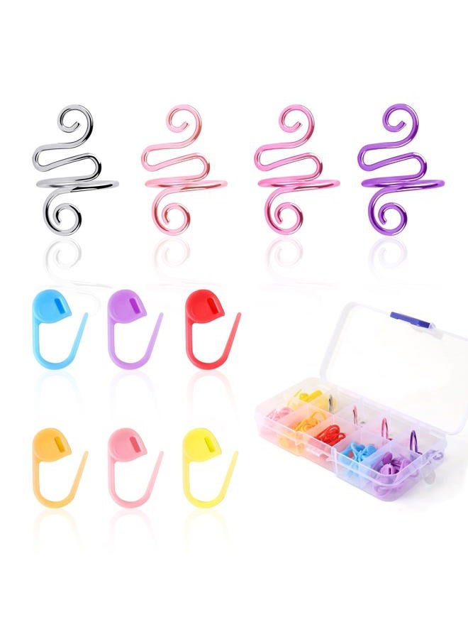 LBU 4Pcs Crochet Ring + 60Pcs Stitch Markers Adjustable Crochet Tension Rings for Finger Handmade Open Yarn Guide Crocheting Rings Knitting Accessories with Box Crochet Gifts for Women Mom Crocheters - Image 1
