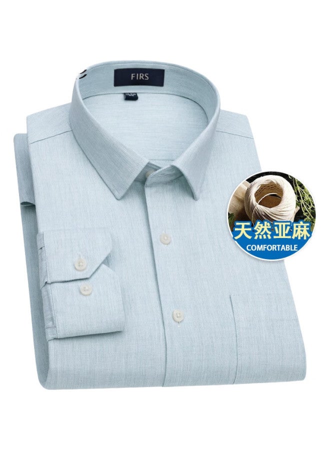 FIRS Men'S Long Sleeve Linen Shirt New Breathable Easy Care Cotton Linen Shirt Light Green 41 - Image 1