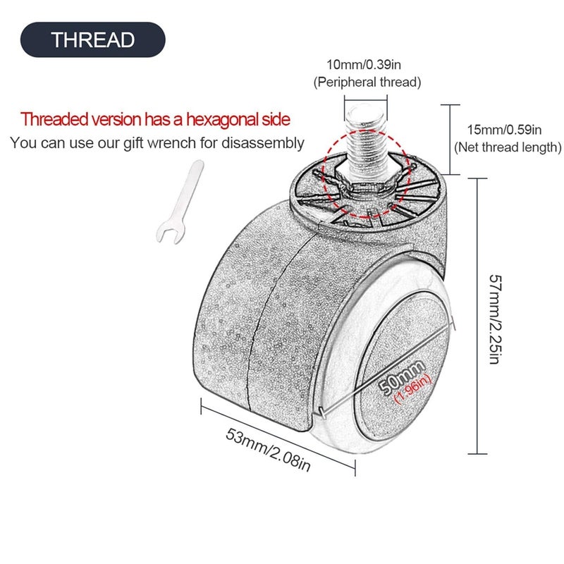 IYBOffice Chair Wheels 2 Inch Chair Caster Wheel Set of 5 Heavy Duty Chair Wheel Replacement No Noise Suitable for Hardwood Floors and Carpets - Image 3