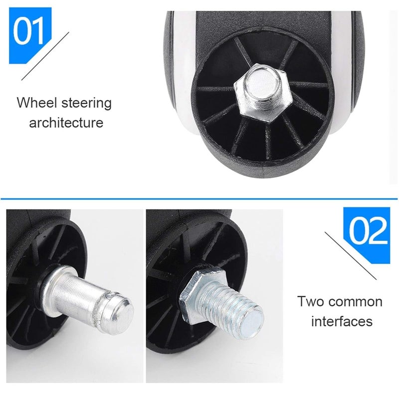 IYBOffice Chair Wheels 2 Inch Chair Caster Wheel Set of 5 Heavy Duty Chair Wheel Replacement No Noise Suitable for Hardwood Floors and Carpets - Image 2
