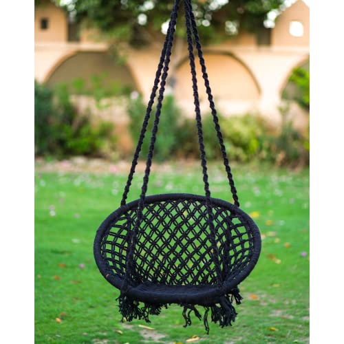Patiofy Swing for Adults/Jhula for Living Room, Balcony, Home - Cotton Round Hammock Hanging Chair With Hanging Kit (Black), 66 Cm - Image 2