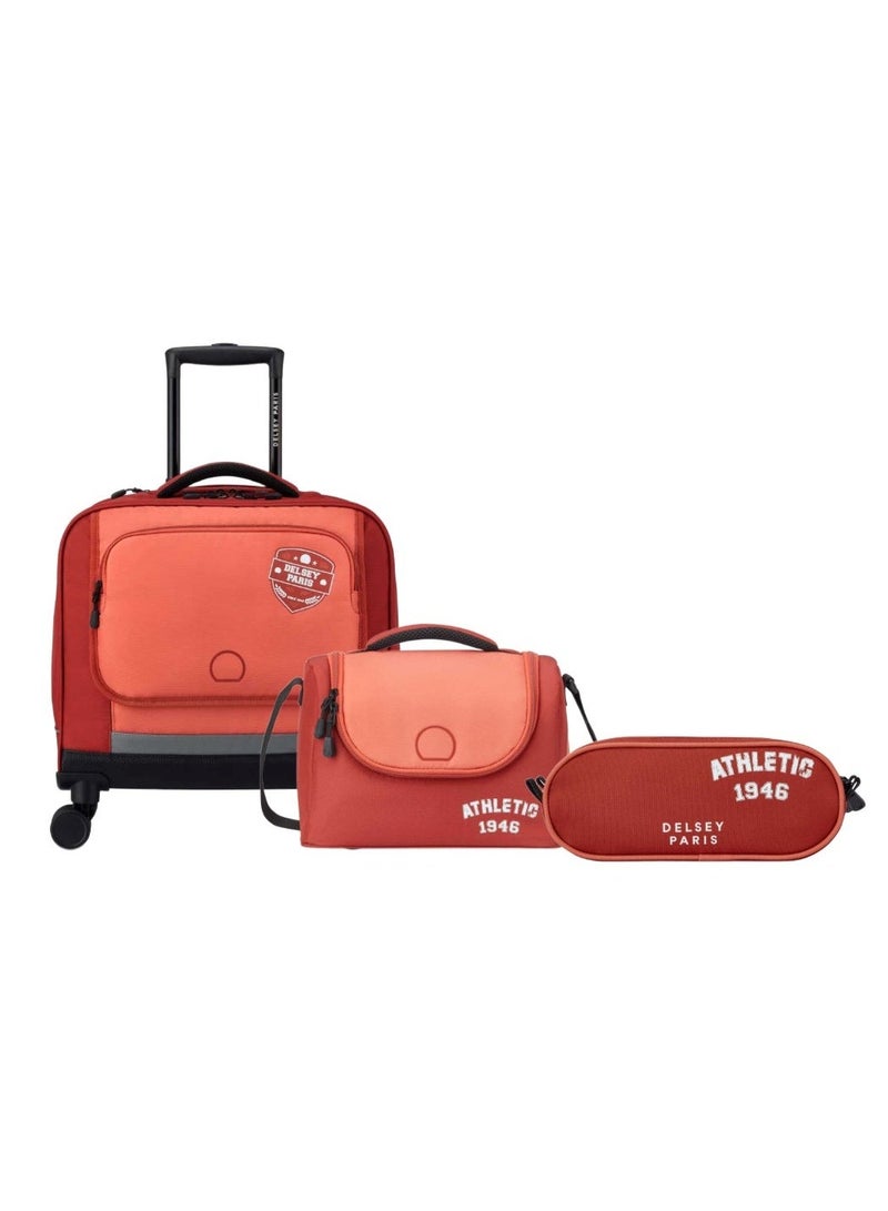 DELSEY ACADEMIE 3-Piece Set 4-Wheels 15.6 Inch Trolley School Bag Coral - Image 1