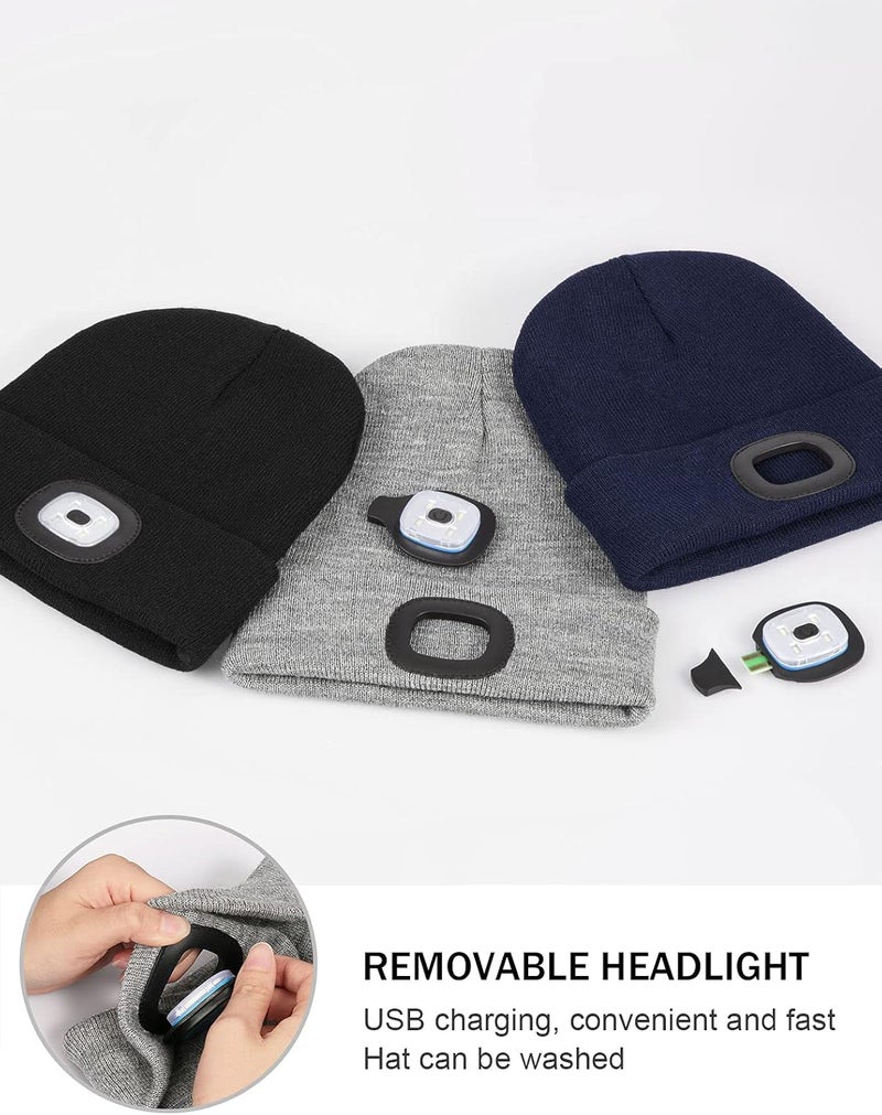 YunTuo Store LED Beanie with The Light, Unisex USB Rechargeable Headlamp Winter Knitted Cap Gifts for Men Dad Husband Him - Image 2