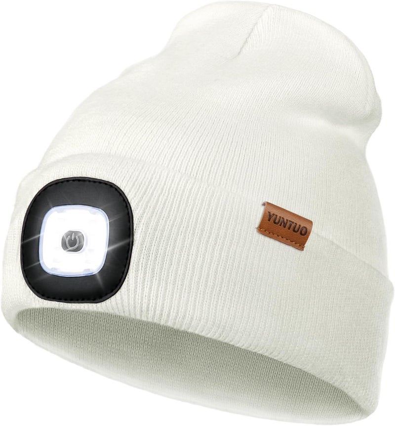 YunTuo Store LED Beanie with The Light, Unisex USB Rechargeable Headlamp Winter Knitted Cap Gifts for Men Dad Husband Him - Image 1