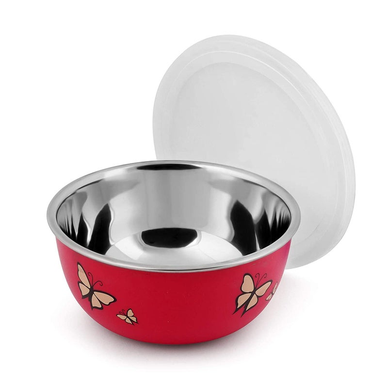 ATEVON Euro Bowl Set - Set of 3 Red Stainless Steel Bowls - Microwave Safe, Printed Design - Durable for Daily Use - Perfect for Serving and Dining - Image 2