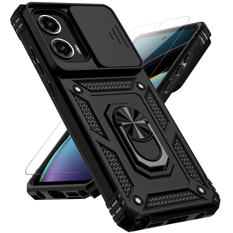 PUSHIMEI for Motorola Moto G Stylus 5G 2024 Case with Slide Camera Cover HD Screen Protector [Military Grade Drop Tested] Magnetic Ring Holder Kickstand Protective Phone Case for Moto G Stylus 5G 2024, Black - Image 1
