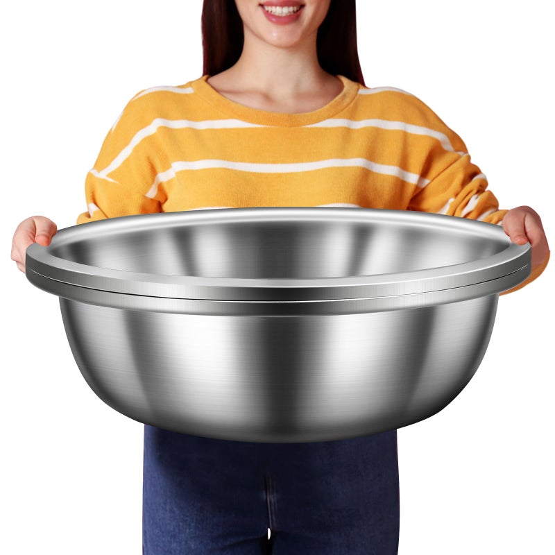 FillTouch 2 Pack Large Mixing Bowl 13 Qt Oversized All Purpose 304 Stainless Steel Polished Mirror Flat Base Metal Bowl for Home or Commercial Prepping Baking Mixing Marinating - Image 1