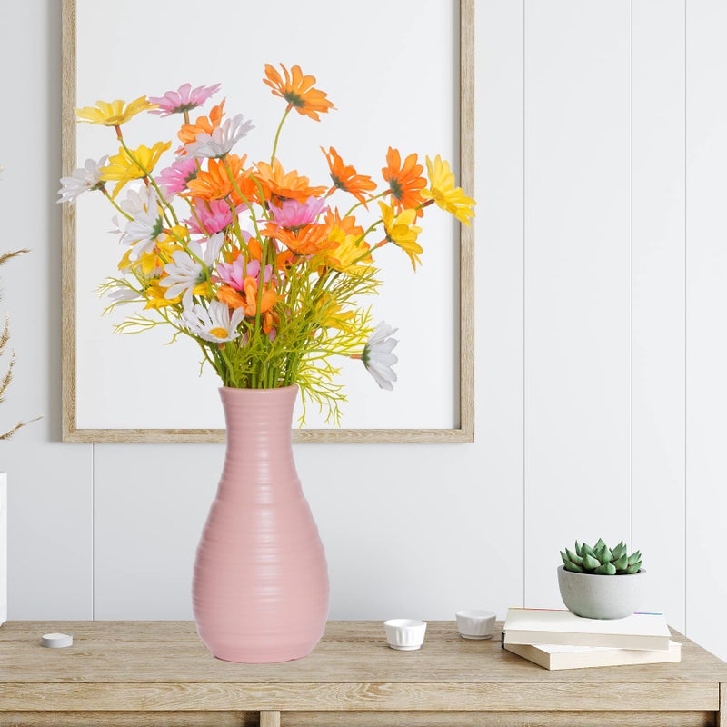 yeabwps 2 Pack Composite Plastics Flower Vase, Unbreakable Ceramic Look Vase for Home Decor Centerpieces, Arranging Bouquets (Pink) - Image 3