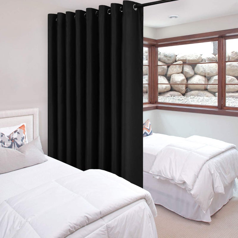 DWCN Room Divider Curtain  Extra Wide Blackout Curtain for Sliding Glass Door Living Room Bedroom Partition and Shared Office Space 1 Grommet Curtain Panel 15ft Wide x 8ft Tall Black