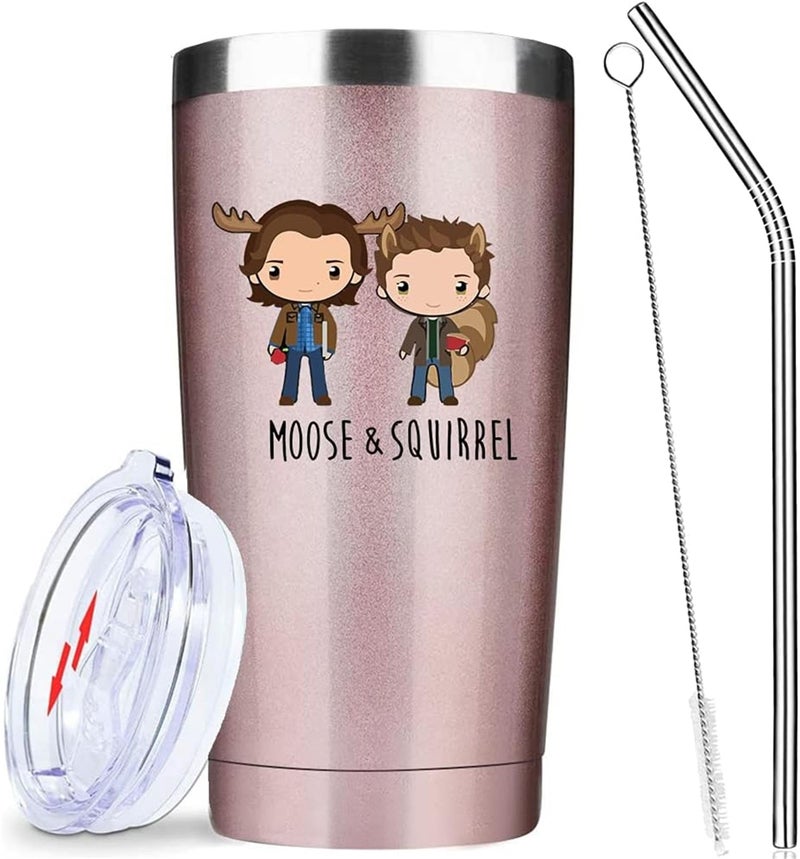 ATHAND 20oz Stainless Steel Insulated Pattern Tumbler with Lid Travel Coffee Mug  Sam  Dean Rose Gold Vacuum Tumbler Double Wall Birthday Valentines Day Gifts Idea for Her Women