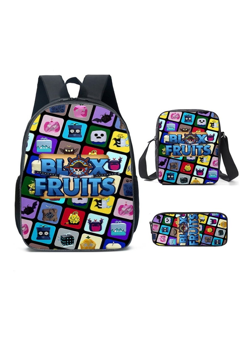 Blox Fruits Cartoon Backpack Three-piece Student School Bag