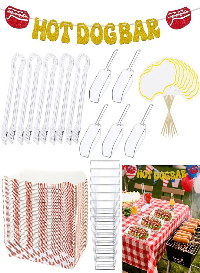 FoldTier 101 Pcs Barbecue Hot Dog Birthday Party Decorations Hot Dog Bar Banner Paper Hotdog Tray Eat Hotdog Sausage Party Favors for Picnic Barbeque Holiday Birthday Food Supplies - Image 1