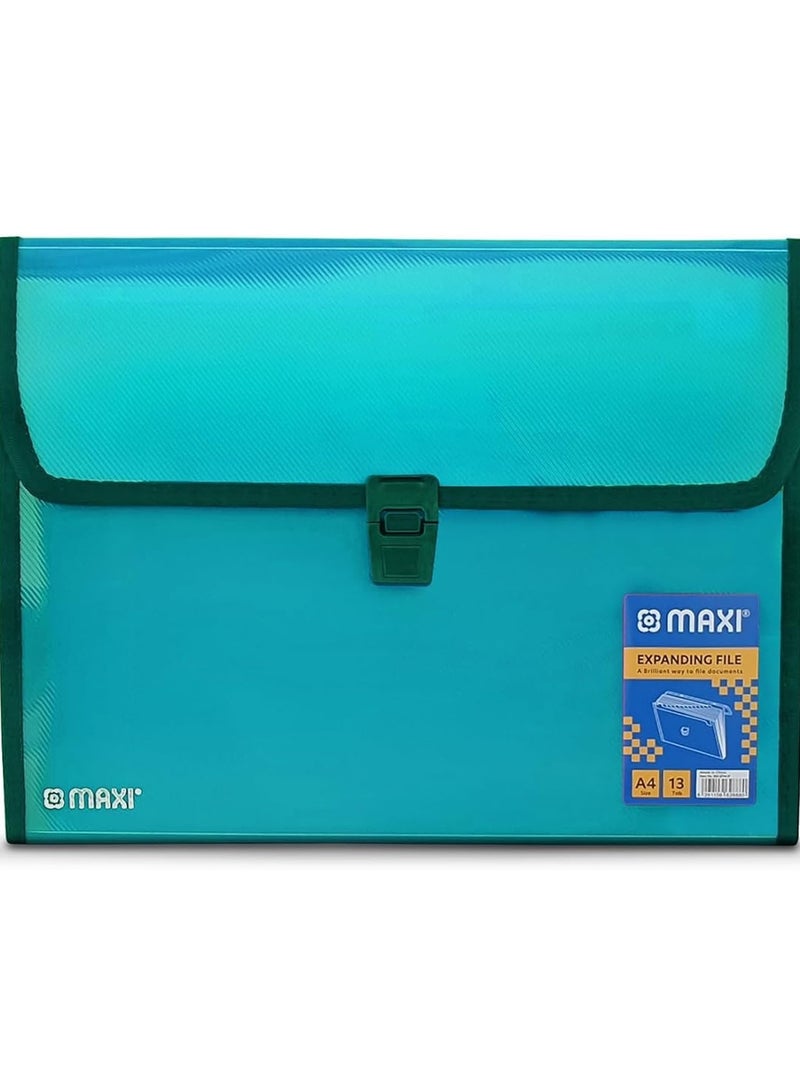 Maxi 13-Pocket Expanding File Without Handle Turquoise Blue - Image 1