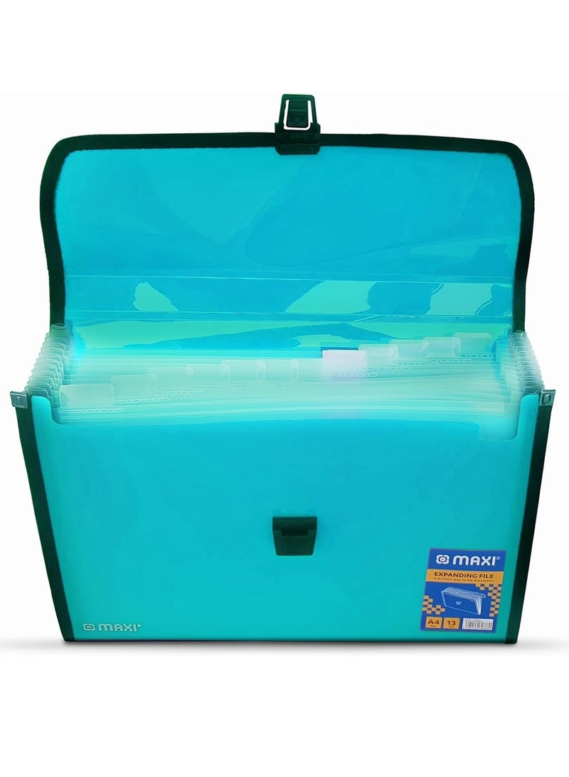 Maxi 13-Pocket Expanding File Without Handle Turquoise Blue - Image 2