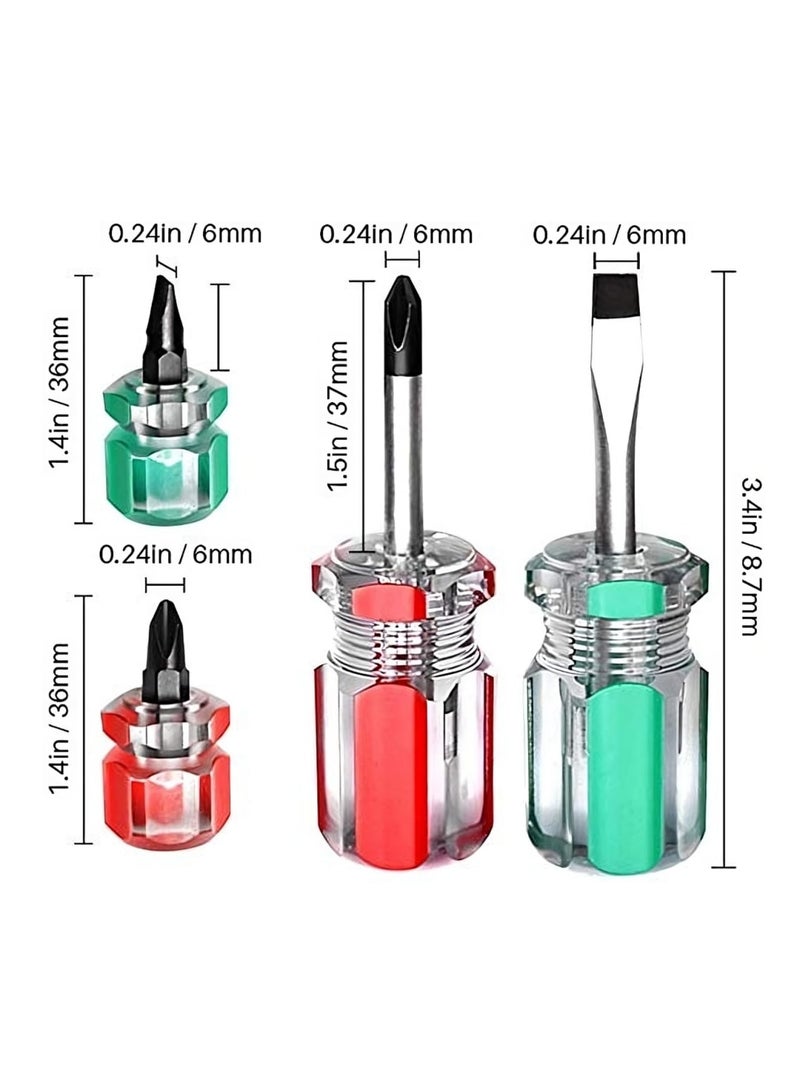 SYOSI Stubby Mini Screwdriver, Pocket Tool Screwdrivers Set, Protable Small Handle Screwdriver Kits for Dismantle and Repair, Flat Head and Phillips Screwdrivers Nut Driver, Finger Grip Drivers Set (6PCS) - Image 4