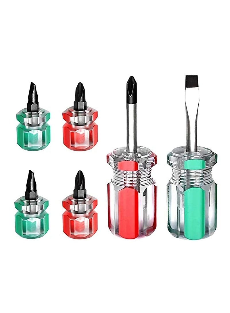 SYOSI Stubby Mini Screwdriver, Pocket Tool Screwdrivers Set, Protable Small Handle Screwdriver Kits for Dismantle and Repair, Flat Head and Phillips Screwdrivers Nut Driver, Finger Grip Drivers Set (6PCS) - Image 1