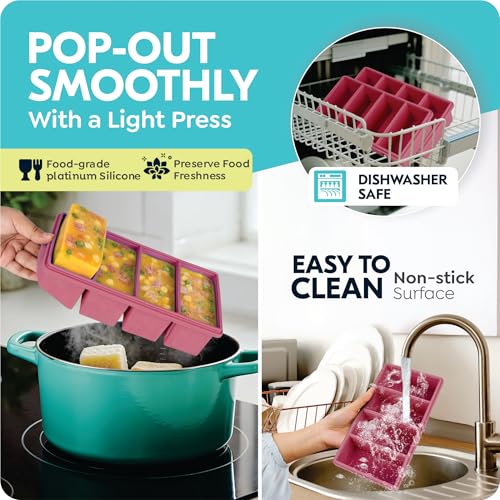 CyhHave 1 cup Silicone Freezer Trays with Lids, Soup Container Style Ice Cube Trays, Easily prepare portioned meals, Ideal for storing soups, pasta, sauces, and leftovers; dishwasher oven safe - 2-pack - Image 5