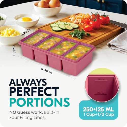 CyhHave 1 cup Silicone Freezer Trays with Lids, Soup Container Style Ice Cube Trays, Easily prepare portioned meals, Ideal for storing soups, pasta, sauces, and leftovers; dishwasher oven safe - 2-pack - Image 2