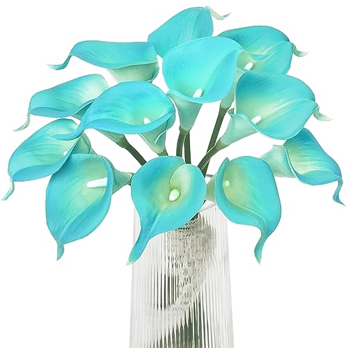 Letjolt Artificial Calla Lily Flowers 12Pcs Fake Flower Bouquet Faux Calla Lilies for Home Kitchen Wedding Party Peacock Blue