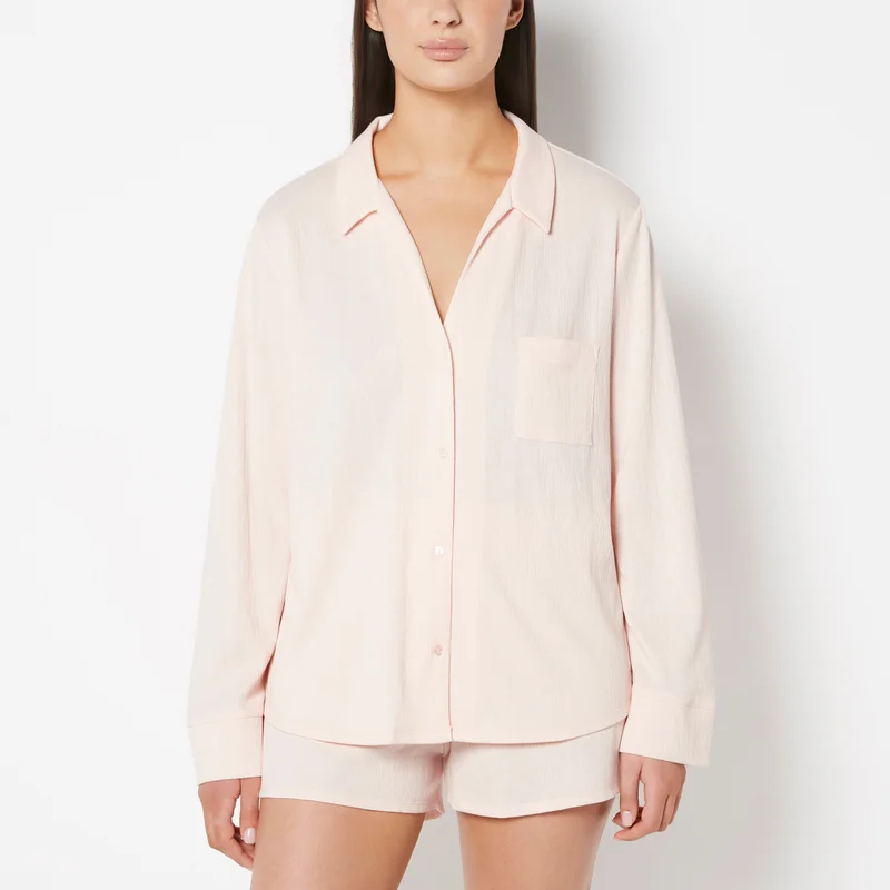 لا سينزا La Senza Casual Sleep Textured Knit Long Sleeve Button Down