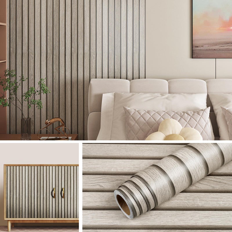 Livelynine 158x197 Wood Panel Wallpaper Peel and Stick Wood Panels for Walls Furniture Self Adhesive Contact Paper Roll Faux Wood Slat Wall Panel White Wall Panels Removable 3D Slat Wall Paneling - Image 2