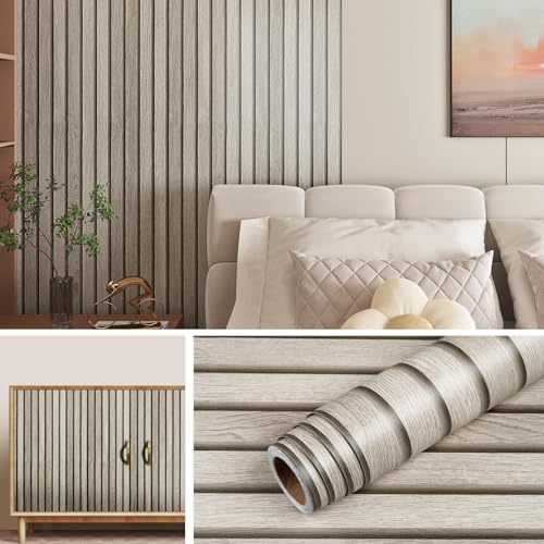 Livelynine 158x197 Wood Panel Wallpaper Peel and Stick Wood Panels for Walls Furniture Self Adhesive Contact Paper Roll Faux Wood Slat Wall Panel White Wall Panels Removable 3D Slat Wall Paneling - Image 1