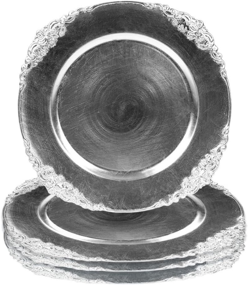 Koyal Wholesale Vintage Charger Plate Silver Pack of 4 - Image 1