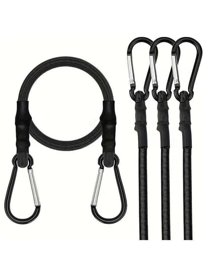 4 Black Elastic Bungee Cords 35 Inches with Metal Hooks for Outdoor Camping Cargo - Image 1