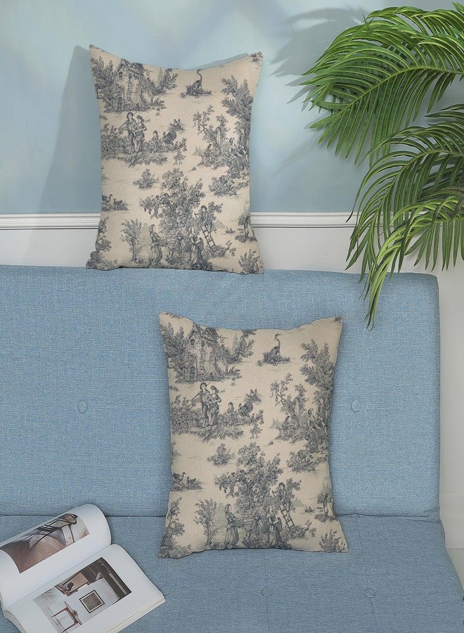 GOLIANDA Blue Toile Pillow Covers 18x18 Inch Set of 2 Vintage French Country Throw Pillows Outdoor French Country Decorative Pillow Cases Rustic Linen Decor Farmhouse Cushion Case for Couch Bedroom - Image 3