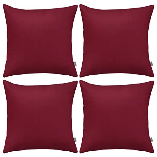 Thmyo 4-Pack 100% Cotton Comfortable Solid Decorative Throw Pillow Case Christmas Square Cushion Covers Pillowcases DIY Throw Pillow Covers for Sofa Bed Car(18x18 inch/45x45cm,Wine Red) - Image 1