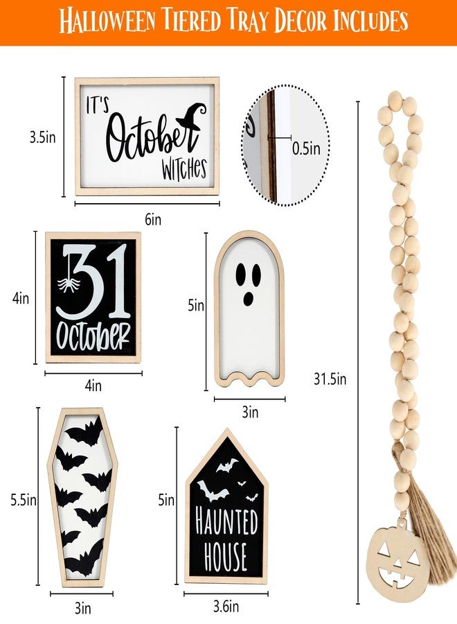 DAZONGE Halloween Decorations | 6PCS Halloween Tiered Tray Decor | Bat Coffin, Haunted House, Ghost, Witches, October 31 Sign, Bead Garland | Halloween Decor | Halloween Centerpiece for Table Shelf - Image 4