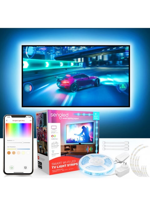Sengled Smart TV LED Backlights for 45-75 inch TVs, 8 PCS Segmented Strip Lights, Work with Alexa Google Home, Music Sync Wi-Fi RGB Ambient Lighting, Grouping, Adjustable Length, 25,000 Hours