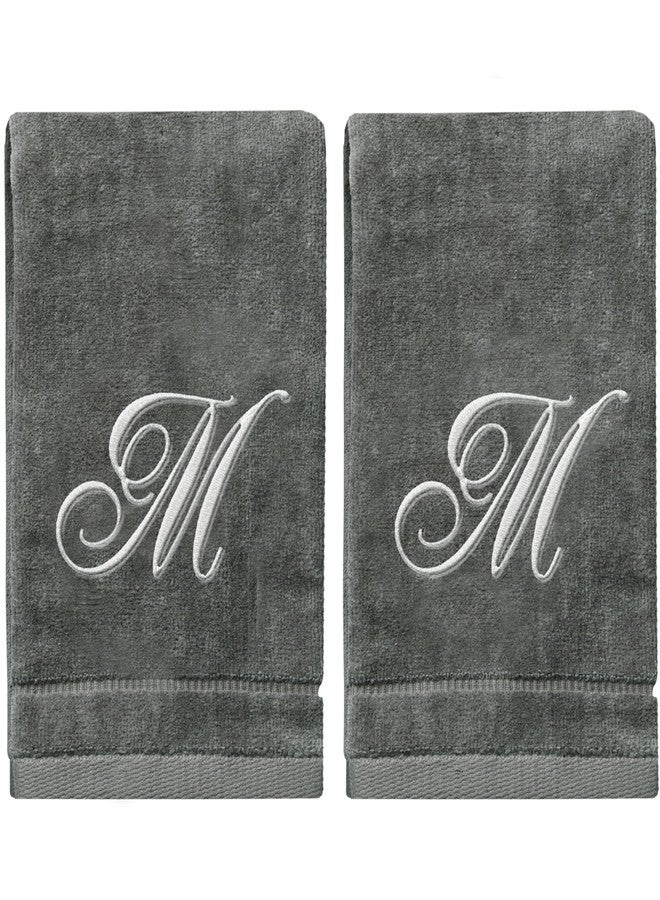 Creative Scents Personalized Initial Fingertip Towels - 2 Pack 11 x 18 Inches - Silver Embroidery On Gray Towel, Modern Monogrammed Towels, Great Initial Gift for Women, Teachers, Friends, Bridesmaids Initial M - Image 1
