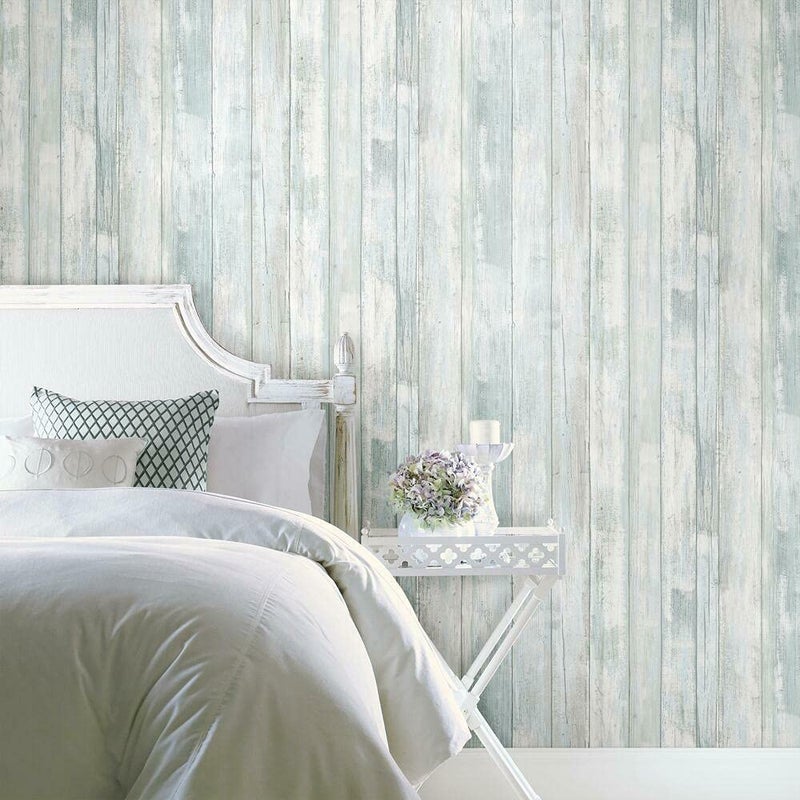 RoomMates RMK12008WP Blue Weathered Planks Peel and Stick Wallpaper Blue Grey