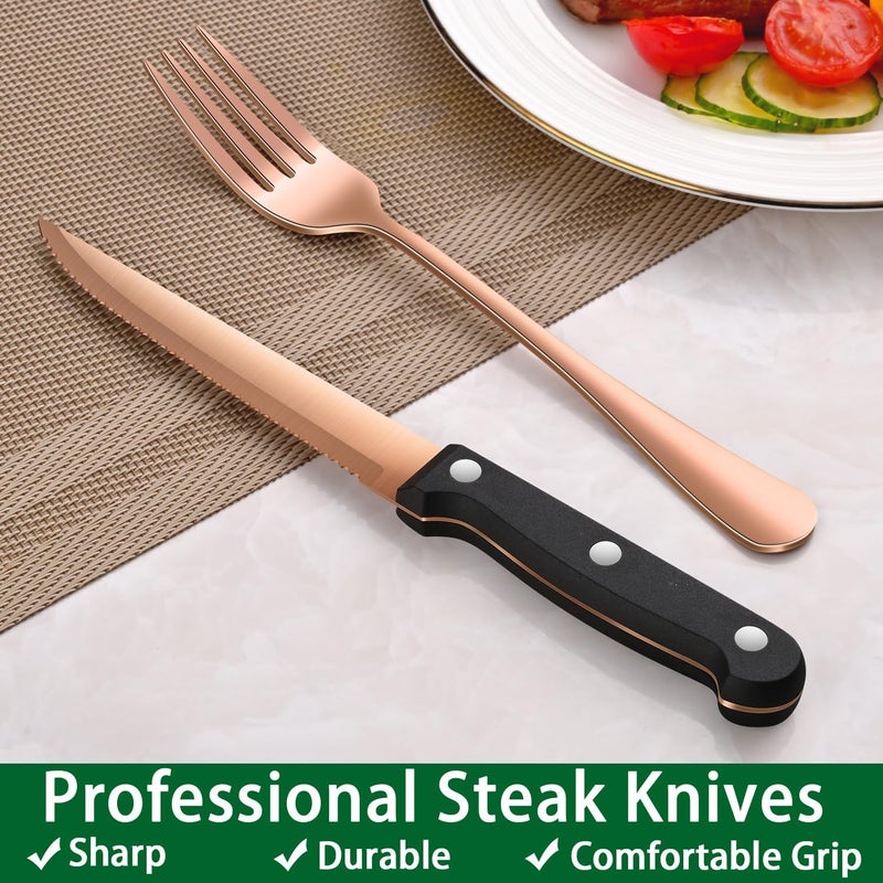 Dehov 49-Piece Rose Gold Stainless Steel Silverware Sets With Organizer And Steak Knives Service For 8,Includes Knife Spoon And Fork Untensils Sets,Flatware Sets With Cutlery Tray - Image 5