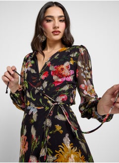 Hope & Ivy Wrap With Tie Waist & Blouson Sleeve Dress  - Image 3