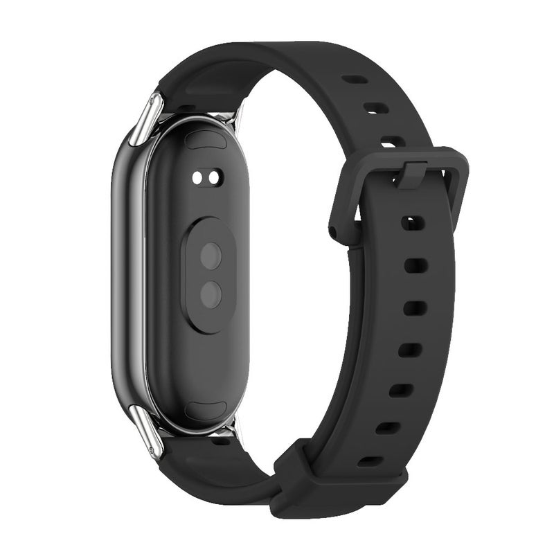 erorex For Xiaomi Smart Band 10 / 9 / 8 Silicone Breathable Watch Band(Black Silver) - Image 3