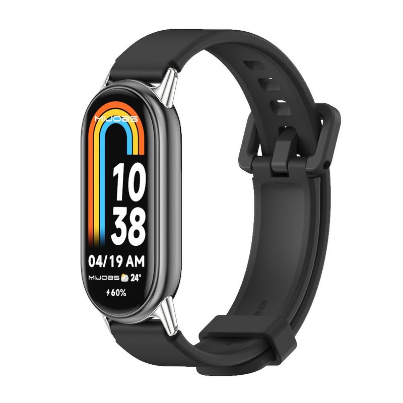erorex For Xiaomi Smart Band 10 / 9 / 8 Silicone Breathable Watch Band(Black Silver) - Image 1