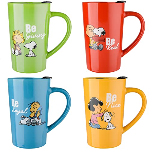 Peanuts Snoopy Gentle Reminders 18oz Travel Cup w/Lid, Stoneware, 4-Pack, Assorted Colors - Image 1