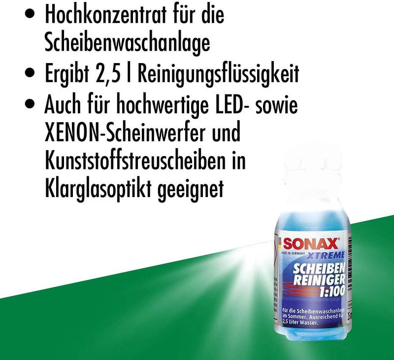 منظف الزجاج الأمامي SONAX Xtreme 1:100 (25 مل) يضمن رؤية آمنة في ثوانٍ، رقم المنتج 02711000