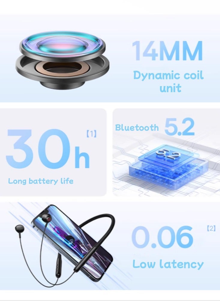 Bluetooth Earphones For Sports Neck Hanging Running, Wireless Noise Reduction, Long Battery Life, Neck Hanging Style, Black - Image 3