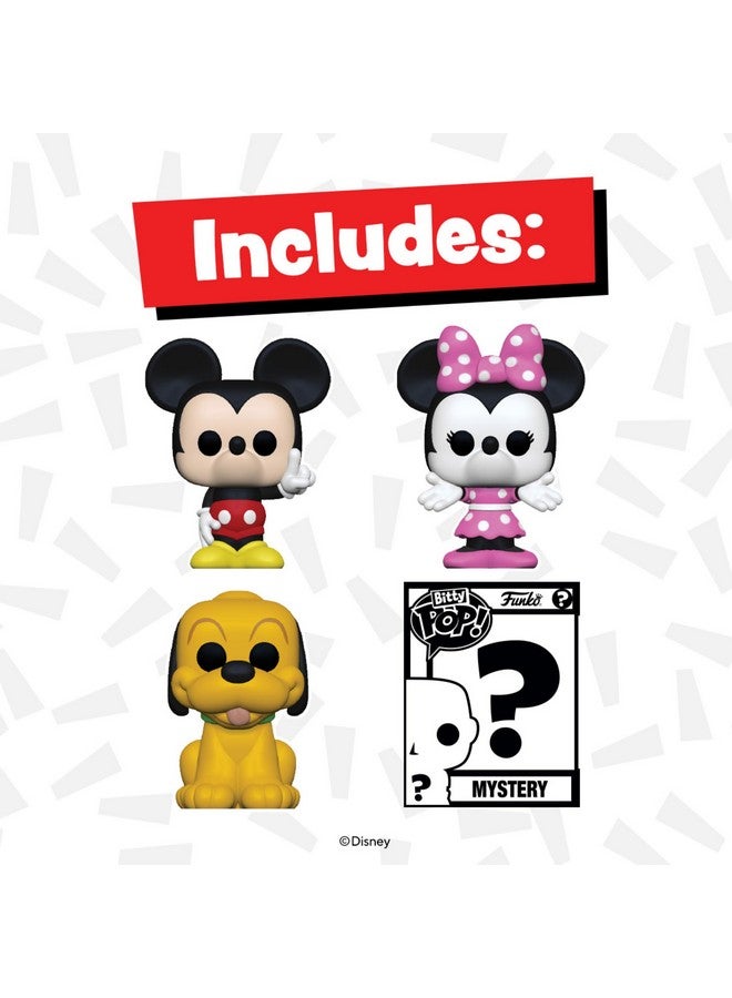 Funko Bitty POP! Disney - Mickey, 4-Pack - Mickey Mouse, Minnie Mouse (Pink Dress), Pluto and A Surprise Mystery Mini Figure - 0.9 Inch (2.2 Cm) Collectable - Stackable Display Shelf Included - Image 2